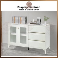 Wooditbe 140cm  Display Cabinet with Glass Door/ 5ft 4ft Almari Sideboard Cabinet Drawer Storage Cab