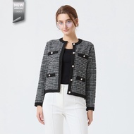 ESPADA เสื้อคาร์ดิแกนผ้านิต ทอลายทวีต ผู้หญิง สีดำ | Tweed Knit Cardigan | 04868