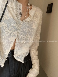 เสื้อเชิ้ตผู้หญิงGV Big Brother Senna Afternoon ปักลูกไม้ประดับสตางค์ 3 มิติ เสื้อเชิ้ตแขนยาวทรงหลวม