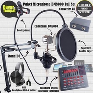 COD Paket Microphone BM8000 Full Set Soundcard V8plus Holderphone