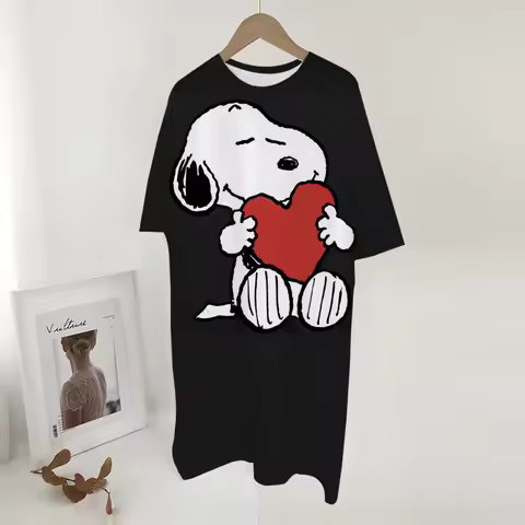 Plus Size Summer Dresses For Women Beach Sundress Short Sleeve Snoopy print Casual Loose Short Dress