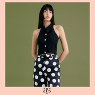 [asv aw24] Boogie Halter Vest เสื้อคล้องคอผู้หญิง แขนกุด คอปก แต่งกระดุมทอง ผ้าโพลีเอสเตอร์