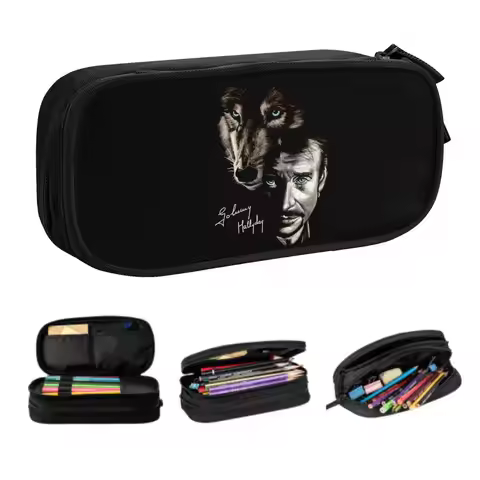 Custom Johnny Hallyday And Wolf Cute Pencil Cases Large Capacity France Singer Rock Star Pencil Box 
