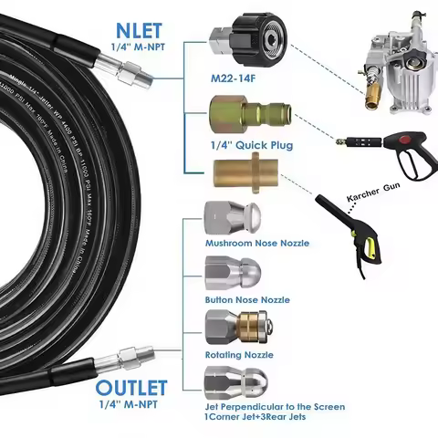 2~35m Sewer Drain Water Cleaning Hose Sewage Pipe High Pressure Hose Sewer Cleaning Nozzle For Karch