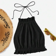 Tie-Neck Shirt Black Back Tie