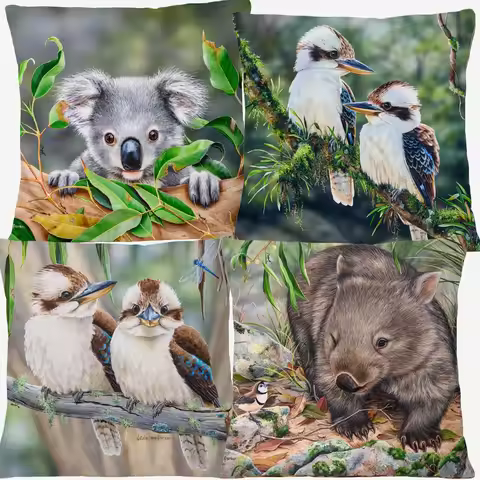 Australian Koala Wombat Kookaburra Birds Animals Portrait Poster Cushion Cover Decorative Pillow Cas
