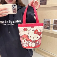 LOUIS ถังการ์ตูนสัตว์กระเป๋า Tas Jinjing Kanvas Kuromi Melody ช่องสำหรับใส่อาหารกลางวันขนาดใหญ่ที่มีสีสันกระเป๋าถือทรงกระบอกเด็ก
