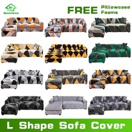 (2 Pcs Sofa Cover Sets)Printed Sofa Cover L Shaped Sofa Cover Set Stretchable Sofa Slipcover L Sofa Cover Set Furniture Cover with 2 Pcs Pillowcases and Foam Sticks