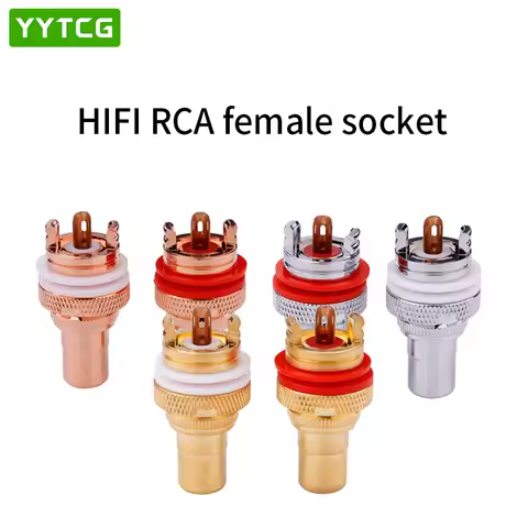 YYTCG 4pcs RCA Female Socket Chassis CMC Connector Rhodium Plated Copper Jack 32mm Copper Plug Amp H