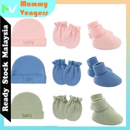 3 in 1 Sarung Tangan Sarung Kaki Cap Bayi Baby Unisex Newborn Baby Hat Cap Hand Glove And Leg Anti-Scratch Soft Cotton