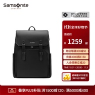 Samsonite新秀丽双肩包男书包 轻奢牛皮革翻盖商务电脑包NV0*1 黑色
