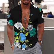 Men's Flower Pattern Hawaiian Floral Shirt Elegant Society Social Casual Vacation Slim Fit Fashion T