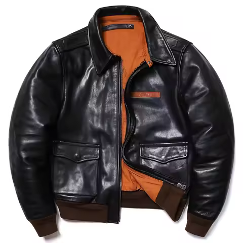 Classic A2 Type High Quality Bicolor Horsehide Jacket Men's Genuine Leather Air Force Vintage Colth 