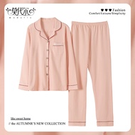 莫代尔睡衣女士日系风四季款长袖优质棉家居服宽松休闲简约风大码可外穿家居服两件套装璎珞花粉