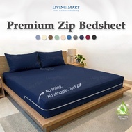 Premium Cotton Zip Bedsheet Cadar Berzip Kapas Sarung Tilam Bujang Queen Single Plain Mattress 拉链床单棉