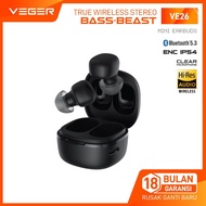 VEGER VE26 Earphone TWS True Wireless Stereo Bluetooth 5.3 Mini Earbuds Headset Bass Beast