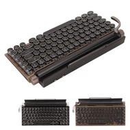 Typewriter Keyboard 83 Keys Vintage Wireless Mechanical Keyboard with Metal Round Blue Switch Mechan