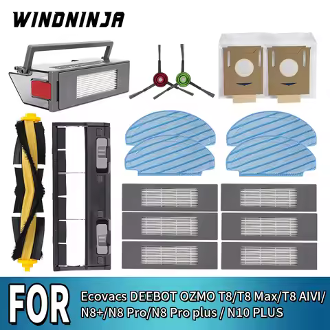 For ECOVACS Deebot T8 /T8 Max/ T8 AIVI /T9+ /N8 Pro/N10 Plus Main Side Brush Dust Bag Hepa Filter Du
