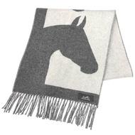 狀況極佳 ★ 愛馬仕 Love Story 100% 羊絨流蘇圍巾/披肩，灰色/米白色，英國製造，女士款。