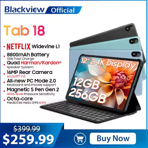 Blackview Tab 18 Tablet PC 12'' 2.4K FHD+Display Helio G99 8GB RAM 256GB ROM, Netflix Widevine L1, 8