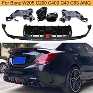 Car Rear Bumper Diffuser Lip Spoiler for Mercedes Benz C-Class W205 C200 C300 C400 C43 C63 AMG 14-19
