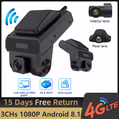 Car DVR Android 8.1 4G Dash Cam With DMS 3 Cameras Live Video GPS Tracking WiFi Remote 24H Parking M