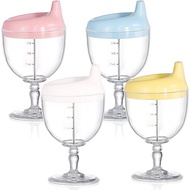 4Pcs Plastic Straw Cups, 7 Ounces Leak-Proof Plastic Wine Glasses, Exquisite Baby Drink Cups with Li
