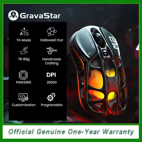 GravaStar Mercury M2 Wireless Gaming Mouse, Lightweight Hollowed-Out Design, 5 Programmable DPI, 26,