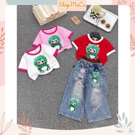 Girls set CS714, green BB3 cotton shirt set with jeans for girls