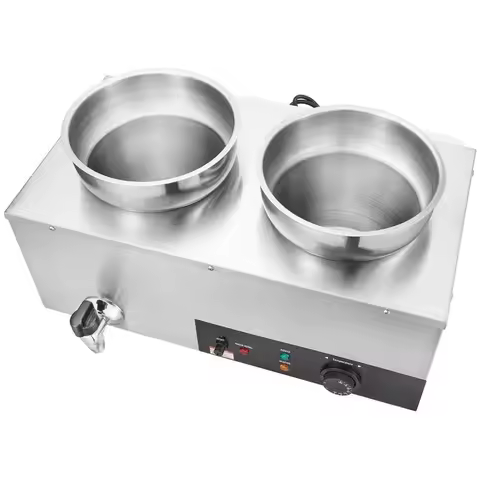 Electric Soup Warmer, Dual 7.4QT Stainless Steel Round Pot 86~185°F Adjustable Temp, 1200W Commercia
