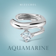 Mizuchol-ต่างหูหนีบเงินแท้ชุบทองคำขาว Blue Ocean Ear Cuff - พลอย Aquamarine (1ข้าง)
