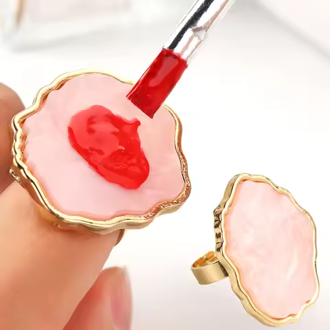 Ring Nail Art Gel Mixing Palette Nail Color Mixing Dish Tray Pink Imitation Marble Gel Polish Mixing