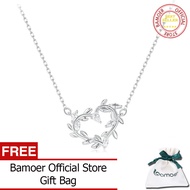 สร้อยคอรักนิรันดร์ชุบทองคำขาว BAMOER สำหรับผู้หญิง925เงินสเตอร์ลิงใบไม้สร้อยคอรูปหัวใจ BSN386
