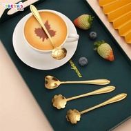 FR-C766 Sendok Korea Teh Kopi Kecil Stainless Steel Motif Love Elegant Warna Gold / Sendok Bunga Emas Spoon Dessert Import