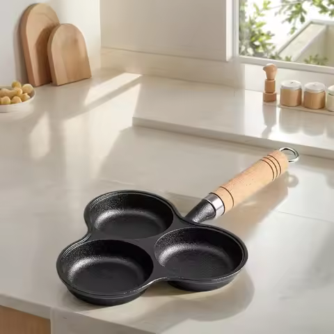 3-Cup Cast Iron Egg Frying Pan Non Stick Pancake Pan Egg Cooker Fried Egg Pan for Breakfast Fried Eg