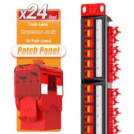 แผงแพทช์ AMPCOM24-Port Tool-Less RJ45 UTP Keystone Jack Patch Panel With Back Bar Wall Mount Or Rack