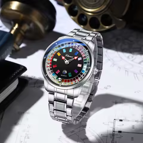 CHENXI New Men's Quartz Watch Unique Casino Roulette Watch Water-Resistant Men's Quartz Wristwatch T