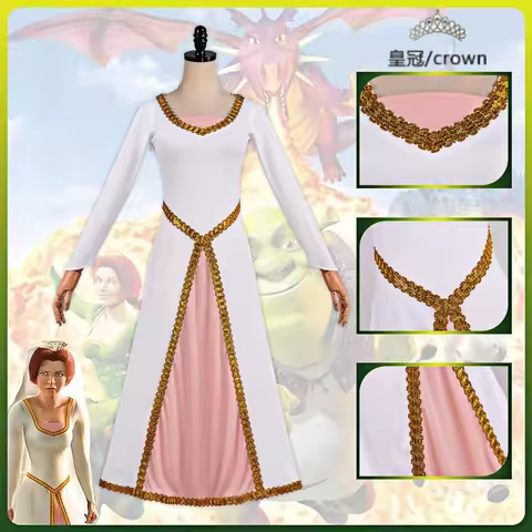 Shrek Princess Fiona Cosplay Costume Fiona Wedding White Dress Evening Dress Halloween Roleplay Outf