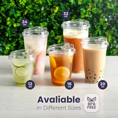12/16//20/24OZ Clear Plastic Cups with Sip Lids Disposable Plastic Coffee Cups To Go Cups for Iced C