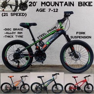 (21 speed) MTB 20inch BASIKAL GEAR BUDAK 3X7 GEAR SET MTB KIDS BICYCLE ABSORBER DISC BRAKE BASIKAL R