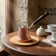 Turkish Coffee Pot Tin-Lined Hammered Copper Cezve Arabic Coffee Pot Engraved Ibrik Wooden Handle