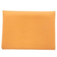 愛馬仕 Calvi Duo UY006TM K 印記（2025 年製造），銀色五金，黃綠色山羊皮零錢包/皮夾 0058 [二手] 愛馬仕