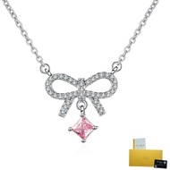 With Gra Certificate- Pt950 Platinum Bow Tassel Pendant Moissanite Pink Diamond Necklace