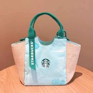 พร้อมส่งในไทย กระเป๋าสตาร์บัค Starbucks ขอบสาน แบบใหม่ สีละมุน กระเป๋า starbuck สะพายข้างมีสายยาว กระเป๋าผ้า กระเป๋าสาน NO:xbkLan1