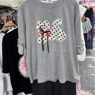 Women's long pants set, women's home wear set cat printed zip t-shirt set with polka dot shorts and 