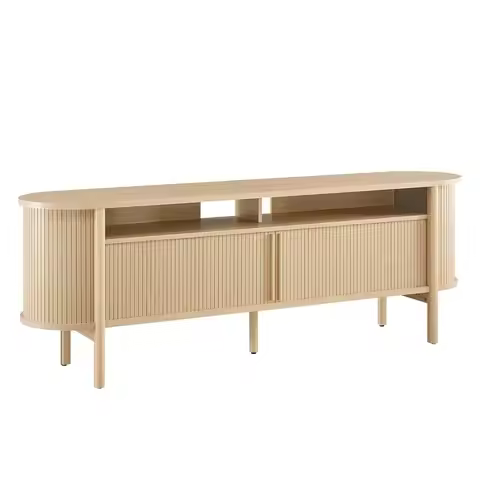 71" TV Stand Oak Wood Entertainment Center Console Storage Media Cabinet Living Room Furniture, Cust