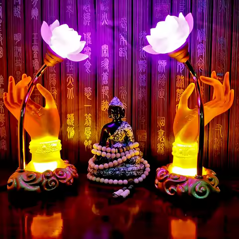 A Pair 2P Asia Buddhism supply HOME SHOP temple altar worship Guan yin buddha hand lotus flower crys