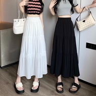 Women High Waist Small Black Drape Umbrella Skirt Skirt Summer 2024 New Style Mid-Length Skirt White