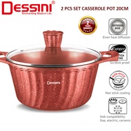 Dessini 20cm Non-Stick Casserole Pot 2pcs Set | Periuk Masak Premium | Gas & Electric Compatible