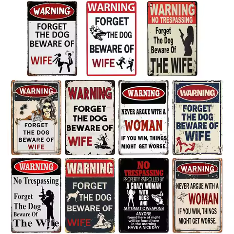 1pc, Forget The Dog Beware of Wife Sign Metal Garage Signs for Men Vintage Metal Signs for Man Cave 